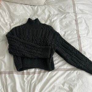 Zara Black Cable Knit Turtleneck Sweater